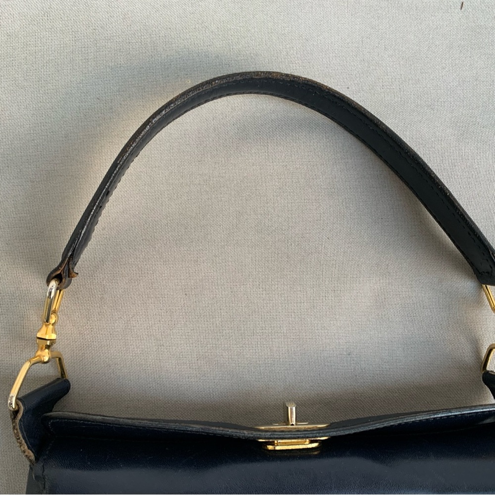 Vintage Made In Italy Dark Blue Leather Handbag bag purse Lazarus Exclusive - Picture 11 of 17